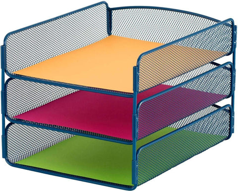 Onyx™ Desk Organizer Triple Tray Mesh [3271] Safco Blue Desktop Organizer 3271BU