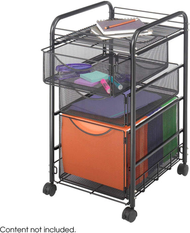 Onyx™ File Cart 1 File Drawer / 2 Small Drawers Mesh Black [5213BL] Safco File Cabinet 5213BL