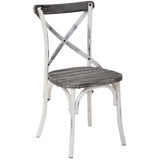 OSP Designs Somerset X-Back Antique White Metal Chair, Crazy Horse Seat [SMR424AW-C319] Office Star Dining Chair SMR424AW-C319