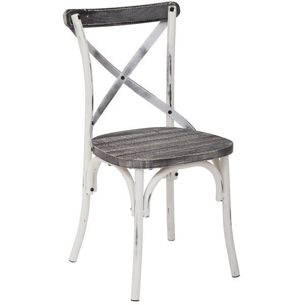 OSP Designs Somerset X-Back Antique White Metal Chair, Crazy Horse Seat [SMR424AW-C319] Office Star Dining Chair SMR424AW-C319