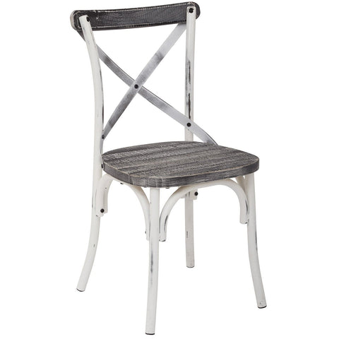 OSP Designs Somerset X-Back Antique White Metal Chair, Crazy Horse Seat [SMR424AW-C319] Office Star Dining Chair SMR424AW-C319