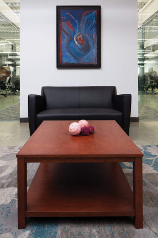 OSP Furniture Black Leather Office Loveseat with Cherry Legs [SL8472] Office Star Loveseat