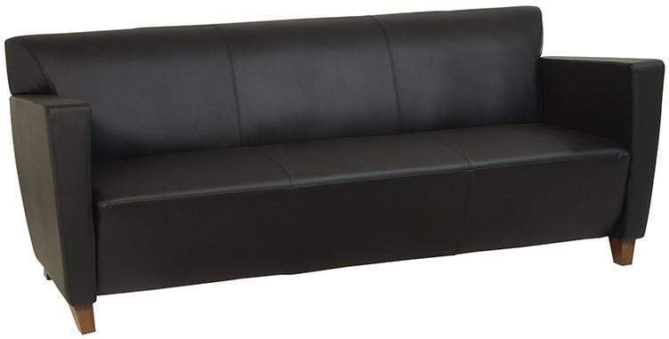 Office Star Sl8473 Black Leather Sofa With Cherry Finish