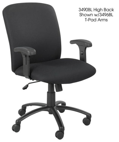 Safco 500 lb. Heavy Duty Office Chair [3490] Safco Black Fabric BL / Adj. Height T-shape Arms 3496BL (+$70) Task Chair 3490BL