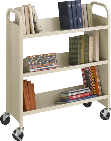 Steel Single-Sided Book Cart 3 Shelves Tan [5358SA] Safco File Cabinet 5358SA