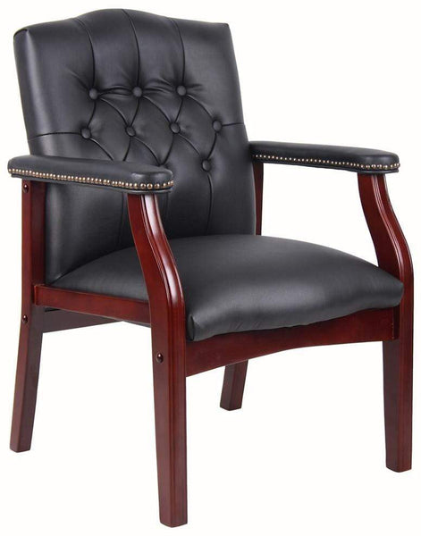 Traditional Hardwood Frame Visitors Chair [B959] Boss Office Products Black Vinyl BK Executive Chair B959-BK