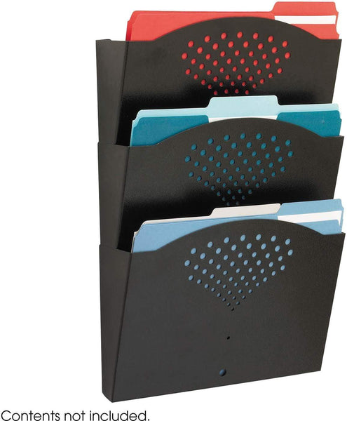 Triple Tray Steel Wall Organizer Rack Letter-Size Three Pocket Black [3172BL] Safco Desktop Organizer 3172BL