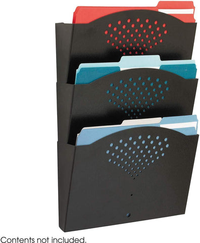 Triple Tray Steel Wall Organizer Rack Letter-Size Three Pocket Black [3172BL] Safco Desktop Organizer 3172BL