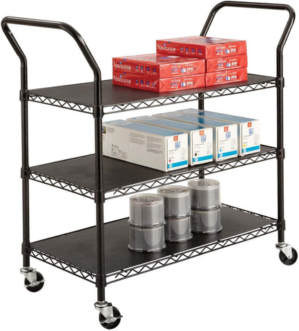 Wire Utility Cart 3 Shelves Black [5338BL] Safco Serving Cart 5338BL