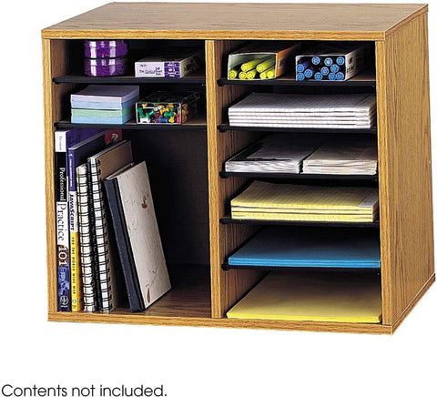 Wood Adjustable Literature Organizer 12 Compartment [9420] Safco Medium Oak Literature Organizer 9420MO