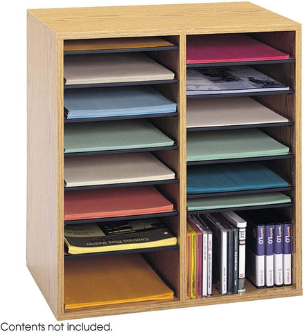 Wood Adjustable Literature Organizer 16 Compartment [9422] Safco Medium Oak Literature Organizer 9422MO