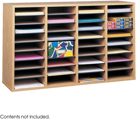Wood Adjustable Literature Organizer 36 Compartment [9424] Safco Medium Oak Literature Organizer 9424MO