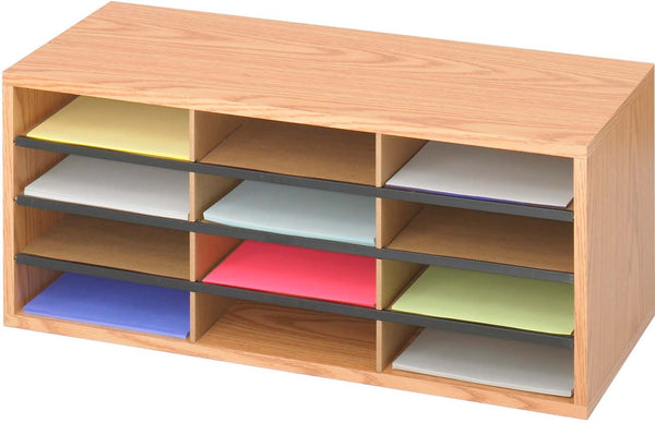 Wood / Corrugated Literature Organizer 12 Compartment Medium Oak [9401MO] Safco Literature Organizer 9401MO