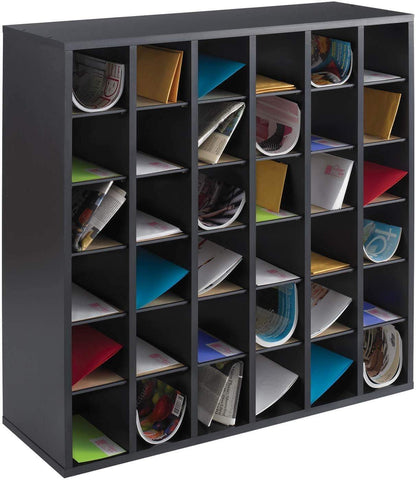 Wood Mail Sorter 36 Compartment [7766] Safco Black Mailroom Organizer 7766BL