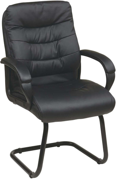 Work Smart™ Black Faux Leather Visitors Arm Chair Sled Base [FL7485-U6] Office Star Leather Office Chair FL7485-U6