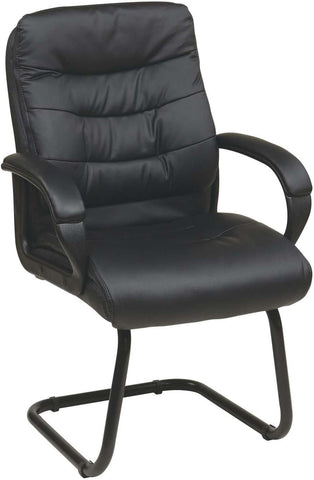Work Smart™ Black Faux Leather Visitors Arm Chair Sled Base [FL7485-U6] Office Star Leather Office Chair FL7485-U6